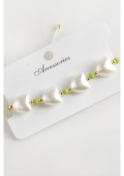 Kalp Inci Kristal Makrome Ip Bileklik