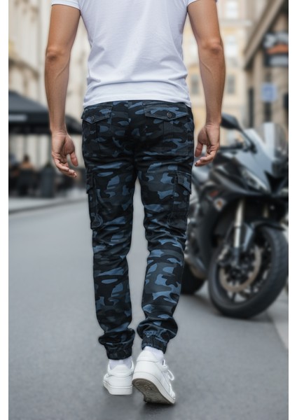 Lacivert Askeri Erkek Kamuflaj Pantolon - Paçası Lastikli Likralı Askeri Pantolon