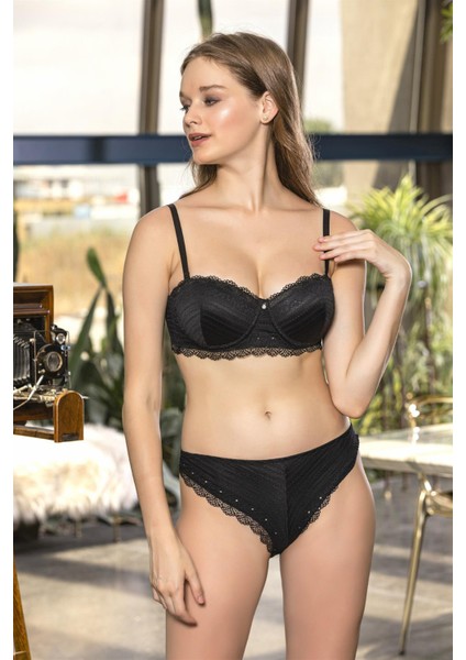 Straplez Sütyen, Slip Külot Takım Siyah (MGP31291)