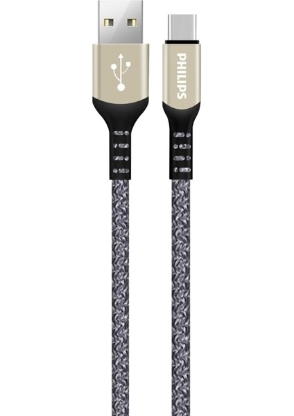 DLC5001 Usb-C Şarj ve Data Kablosu, Hızlı Şarj, 3A Yüksek Akım, 1 Metre, Dayanıklı Örgü Kablo (Usb-A Type-C, Gri)