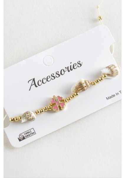 Yonca Deniz Kabuğu Inci Makrome Ip Bileklik