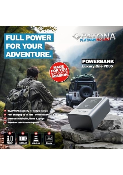 Patona 4238 Platinum Powerbank, 10000MAH Taşınabilir Şarj Cihazı, 35W Pd Hızlı Şarj, 2 Usb-C ve 1 Usb-A Portlu, LCD Ekranlı modelleri