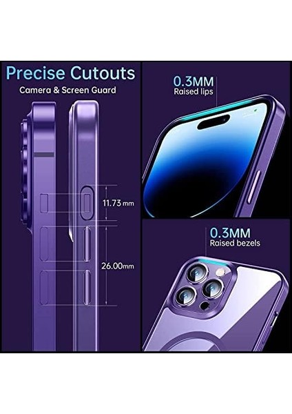 Iphone 14 Pro ile Uyumlu Arkası Kristal Şeffaflığında Polikarbonat Cam Kenarları Darbe Önleyici Ince Silion Premium Kılıf (Derin Mor) fiyatları