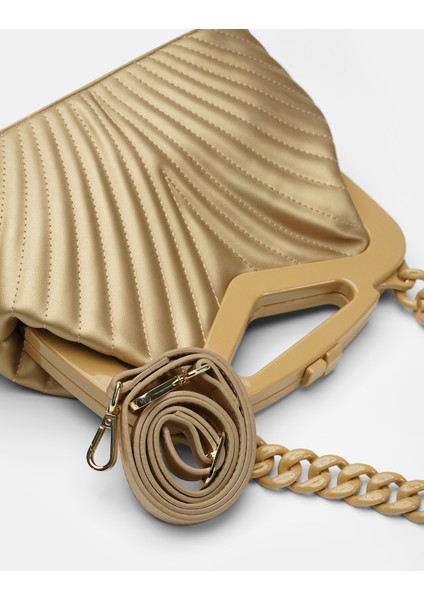 Bag Vivid Chain Gold Altın Suni Deri Zincir Askılı Klips Kapamalı Kadın El ve Omuz Çantası modelleri