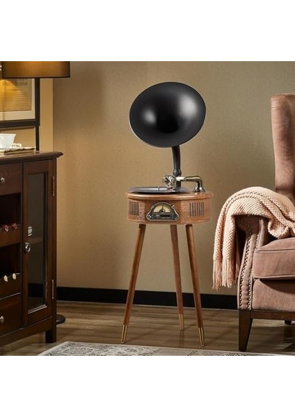 Dik Gramofon Plak Çalar - Bluetooth 4.2, USB Oynatma, Fm Radyo, Dijital Ekran, Uzaktan Kumandalı Ahşap Gövde ve Çoklu Hoparlörlü Müzik Sistemi | SP1806 (Açık Kahverengi) modelleri