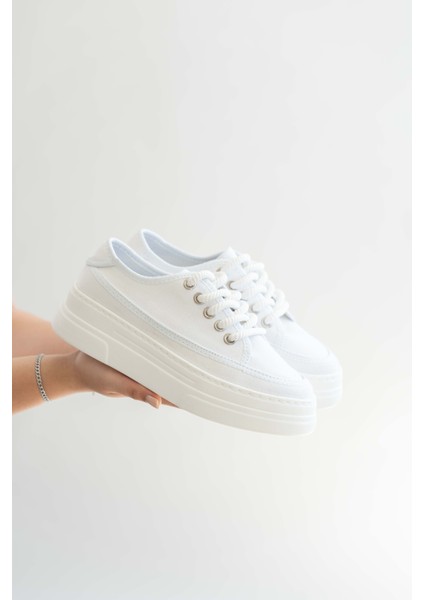 Glown Kadın Beyaz Keten Spor Ayakkabı
