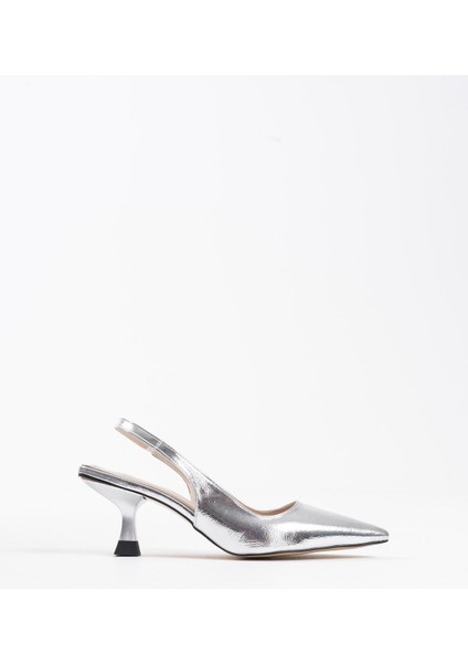 Angelica Kadın Gümüş Kırışık Rugan Topuklu Ayakkabı