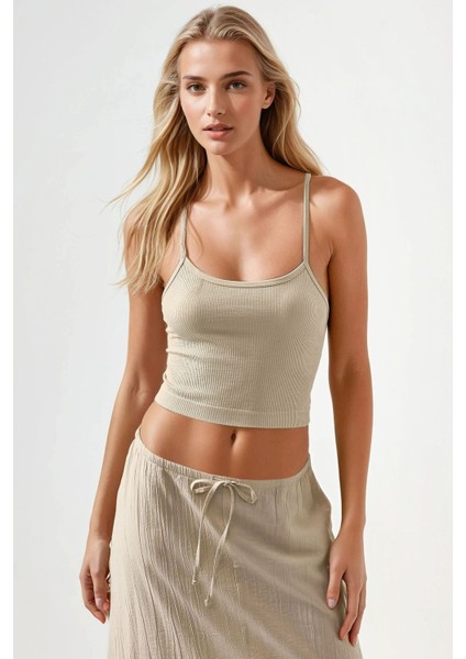 Kadın Fitted Crew Yaka Basic Tank Top Natural