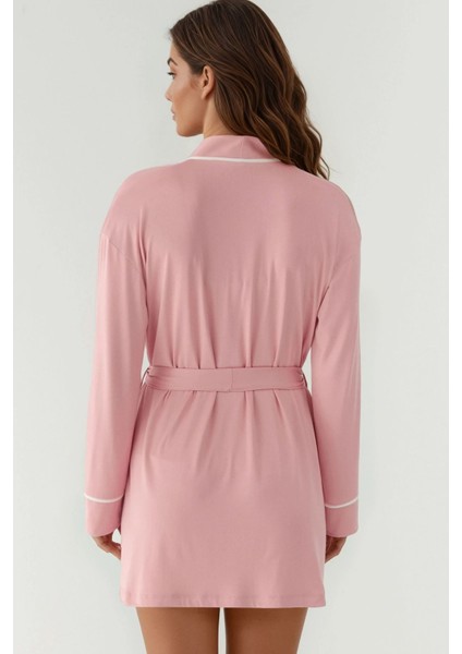 Kadın Ekstra Yumuşak Kuşaklı Örme Sabahlık Pink