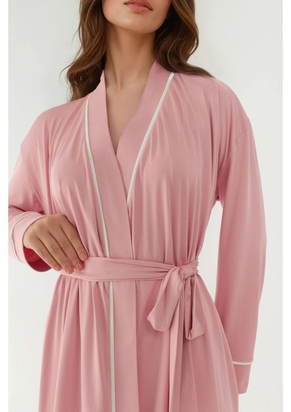 Kadın Ekstra Yumuşak Kuşaklı Örme Sabahlık Pink
