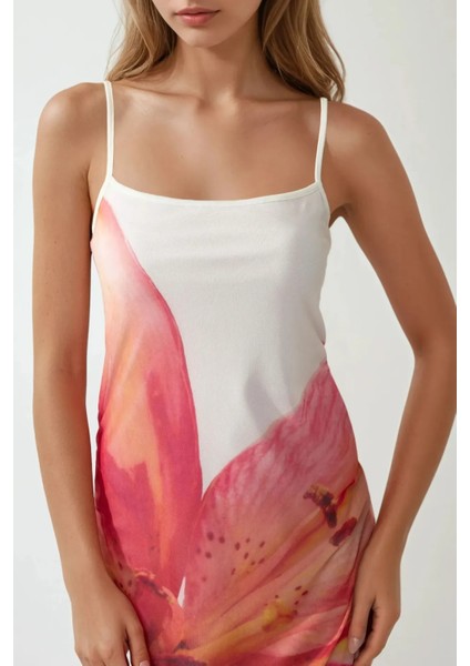 Kadın Kare Yaka Çiçek Desenli Bodycon Uzun Elbise Multicolor