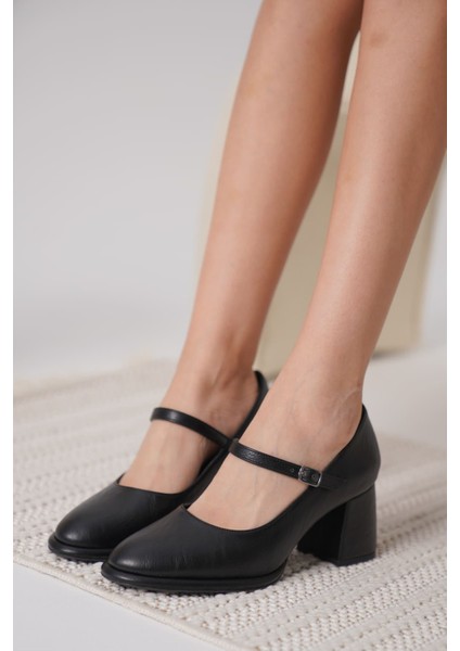 Slay Siyah Cilt Kadın Topuklu Ayakkabı