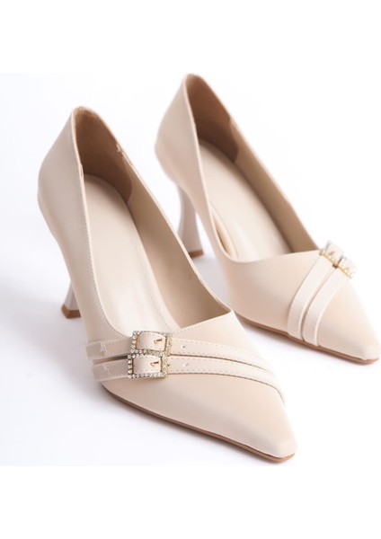 Maya Kadın Bej Saten Topuklu Ayakkabı