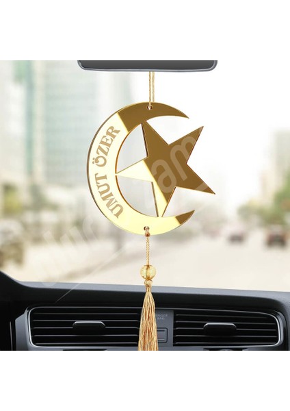 Kişiye Özel Ay Yıldız Pleksi Araba Dikiz Aynası Süsü