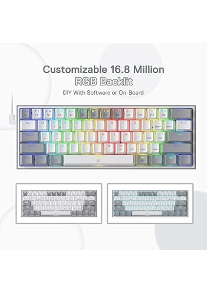 Redragon K617-RGB 16,8 Milyon Rgb Aydınlatma, Red Switch Fizz%60 Q Türkçe Kablolu Mekanik Oyuncu Klavyesi Beyaz Gri modelleri