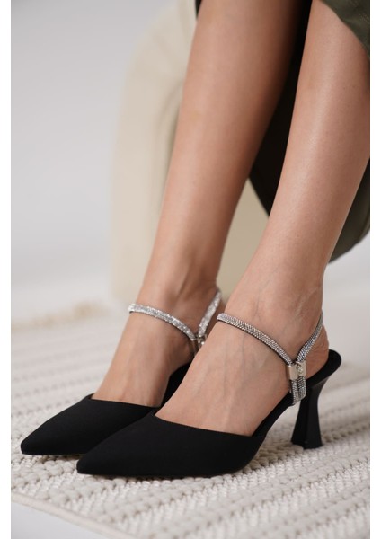 Georgina Kadın Taşlı Siyah Saten Topuklu Ayakkabı fırsatları