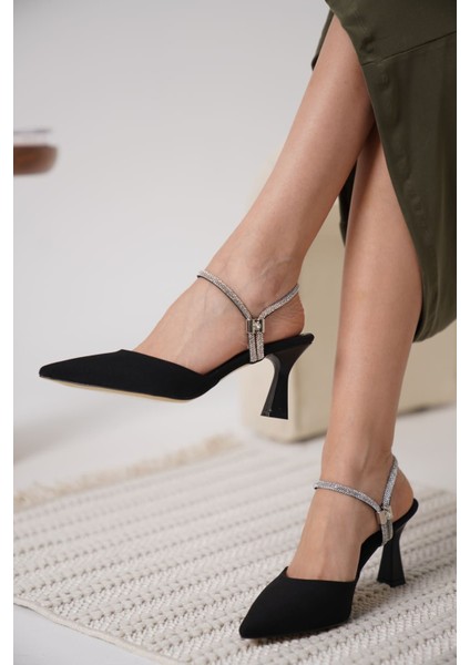 Georgina Kadın Taşlı Siyah Saten Topuklu Ayakkabı indirimleri