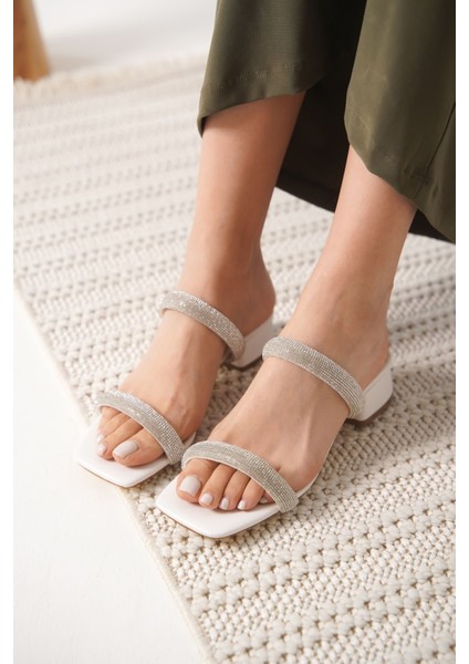 Stella Kalın Topuklu Beyaz Kadın Terlik