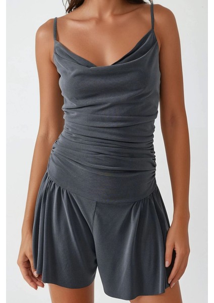 Kadın Temel Tulum Koyu Gri