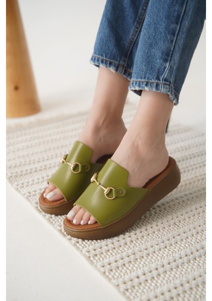 Nelly Haki Yeşili Hakiki Deri Terlik fırsatları