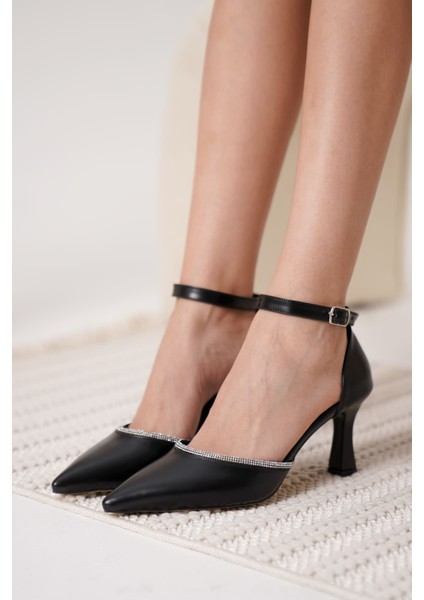Darla Taşlı Kadın Siyah Topuklu Ayakkabı