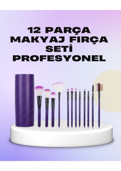 Ergonomik Saplı Fiber Kıllı 12'li Makyaj Fırça Takımı Göz ve Ten Makyajı Için Uygun
