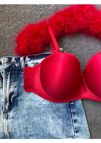 Kadın Toparlayıcı Balenli Desteksiz Straplez Sütyen Kırmızı fiyatları