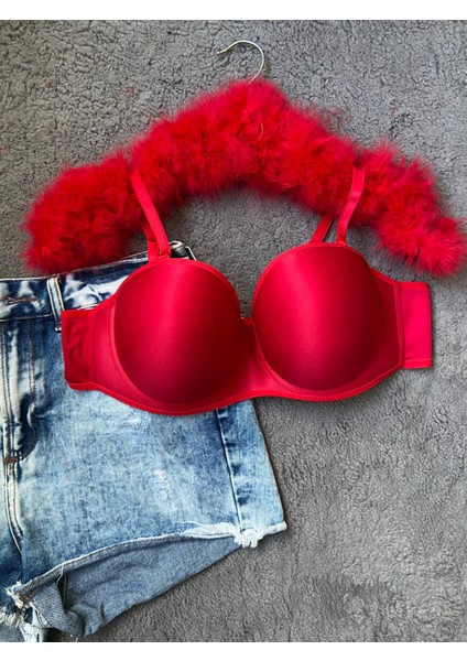 Kadın Toparlayıcı Balenli Desteksiz Straplez Sütyen Kırmızı fırsatları