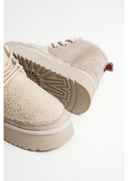 Loana Kadın Kürklü Bej Kışlık Kalın Tabanlı Bot fiyatları