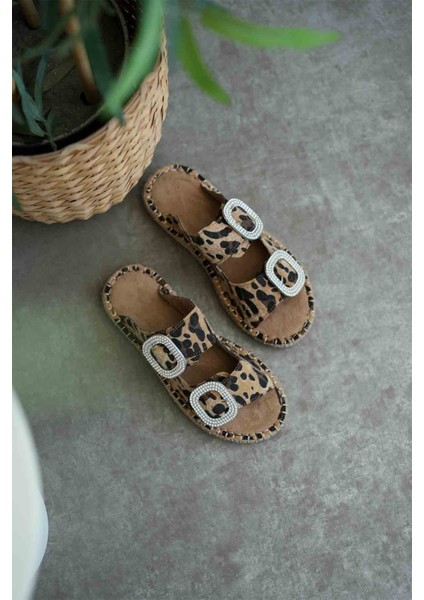 Tyna Süet Leopar Taşlı Kadın Terlik