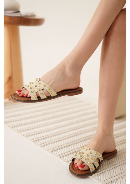 Loose Bej Hakiki Deri Terlik modelleri