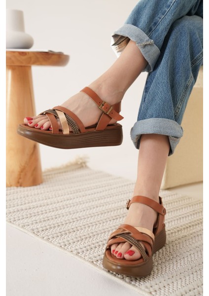 Herry Taba Altın Detaylı Hakiki Deri Sandalet modelleri