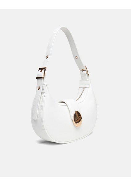 Bag Oval Charm Beyaz Suni Deri Fermuarlı Baget Kadın Omuz Çantası Gizli Gözlü Askılı fiyatları