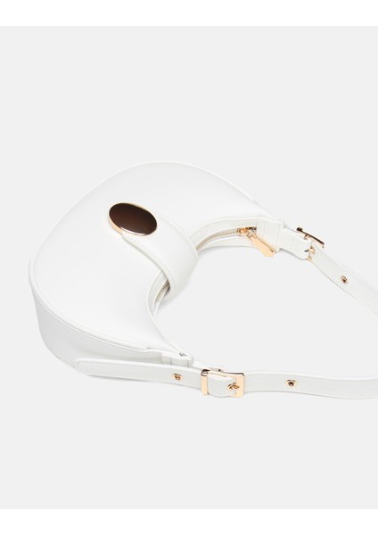 Bag Oval Charm Beyaz Suni Deri Fermuarlı Baget Kadın Omuz Çantası Gizli Gözlü Askılı modelleri