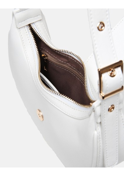 Bag Oval Charm Beyaz Suni Deri Fermuarlı Baget Kadın Omuz Çantası Gizli Gözlü Askılı fırsatları