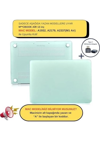 MacBook Air M1 Kılıf 13 Inç ile Uyumlu, Mat Sert Kılıf Flu Görünüm A2337 A2179 A1932, Çizilmeye ve Darbelere Dayanıklı Koruma Kapak Açık Yeşil fiyatları