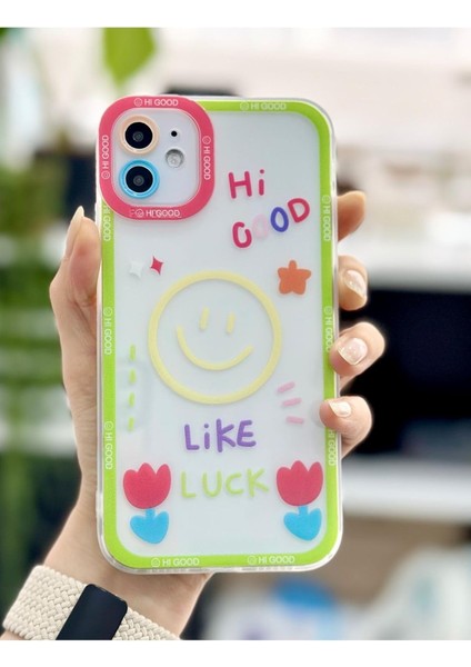 Go Aksesuar 11 ile Uyumlu (Köşeli - 12 Görünümlü) Şeffaf Hi Good Baskı Desenli Silikon Kılıf