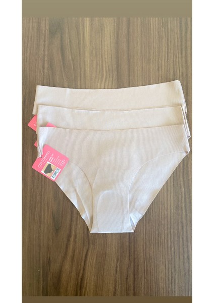 3 Adet 1 Paket Kahve Klasik Basic Lazer Kesim Bikini Külot