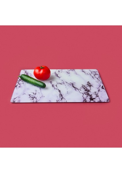 Mermer Desenli Cam Kesme Tahtası - Beyaz - 30X40 cm fiyatları