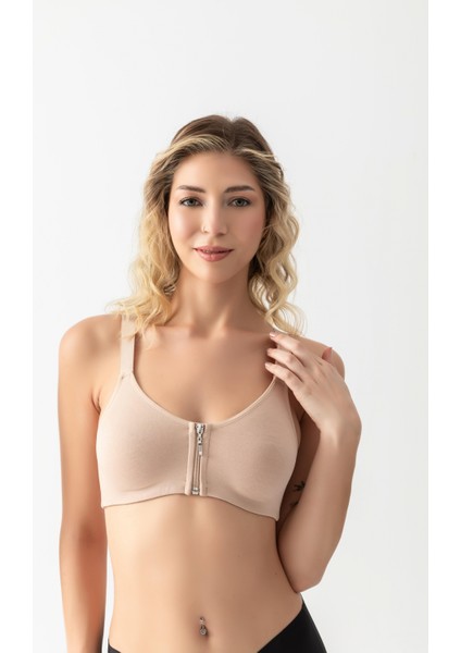 Fermuarlı Pamuklu Sporcu Sütyen Ten (MGP1061) modelleri