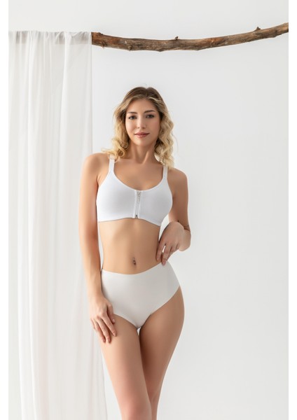 Fermuarlı Pamuklu Sporcu Sütyeni Beyaz (MGP1061)