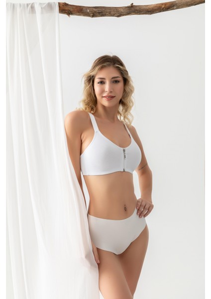 Fermuarlı Pamuklu Sporcu Sütyeni Beyaz (MGP1061) fiyatları