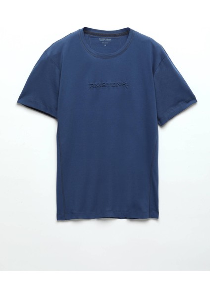 Saks Baskılı Bisiklet Yaka %100 Pamuk T-Shirt