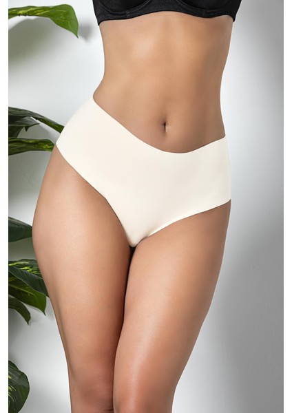3'lü Paket Dikişsiz, Iz Yapmaz, Lazer Kesim, Yüksek Bel Slip Külot Ekru (MGP21263)