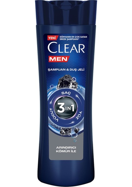 Men 3 In 1 Şampuan Duş Jeli Arındırıcı Kömür Saç Yüz Vücut Için 350 ml