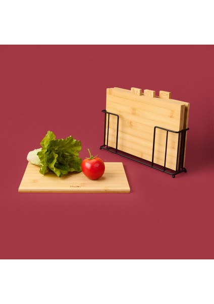 Rino 4'lü Metal Stantlı Kesme Tahtası - Açık Kahverengi - 27 cm fiyatları