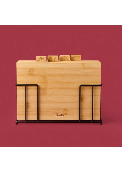 Rino 4'lü Metal Stantlı Kesme Tahtası - Açık Kahverengi - 27 cm modelleri