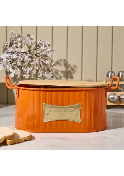 Ahşap Kesme Tahtalı Ekmek Kutusu - Turuncu - 33 cm