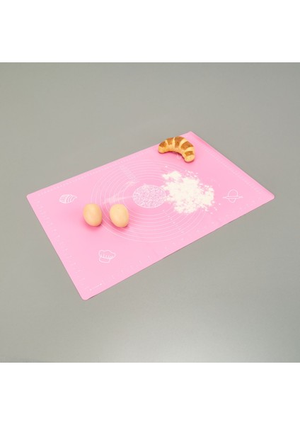 Büyük Boy Silikon Hamur Açma Matı - Pembe - 65X45 cm