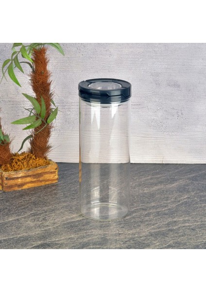 Vakumlu Cam Kavanoz - Şeffaf / Siyah - 800 ml